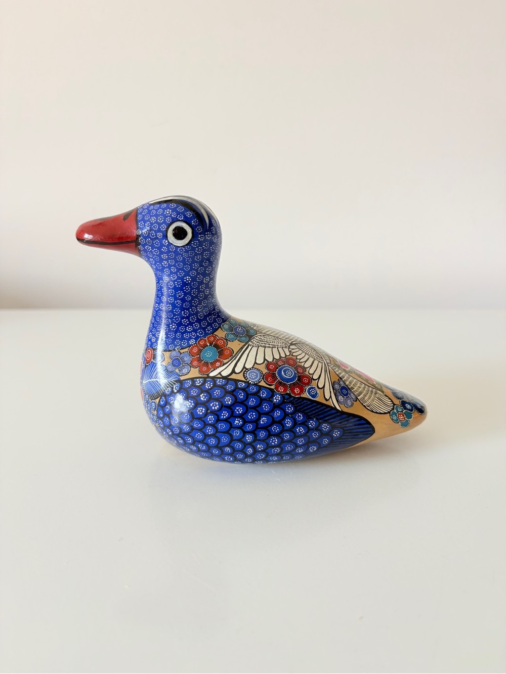 Hand Painted Mexican Folk Art Colourful Duck Water Fowl Tonala Ceramic Pottery